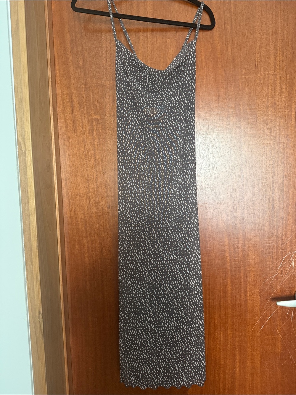 Spotted Black Maxi Slip Dress with White Dot Print